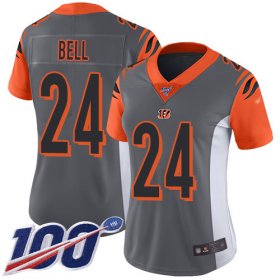 Wholesale Cheap Nike Bengals #24 Vonn Bell Silver Women\'s Stitched NFL Limited Inverted Legend 100th Season Jersey