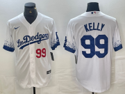 Cheap Men's Los Angeles Dodgers #99 Joe Kelly Number White 2021 City Connect Cool Base Stitched Jersey