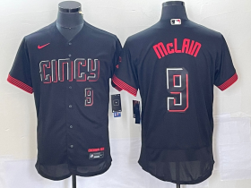Wholesale Cheap Men\'s Cincinnati Reds #9 Matt McLain Number Black 2023 City Connect Flex Base Stitched Jersey2