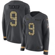 Wholesale Cheap Nike Ravens #9 Justin Tucker Anthracite Salute to Service Women's Stitched NFL Limited Therma Long Sleeve Jersey