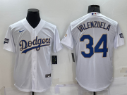 Wholesale Men's Los Angeles Dodgers #34 Fernando Valenzuela White Gold Championship Stitched MLB Cool Base Nike Jersey