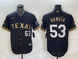 Cheap Men's Texas Rangers #53 Adolis Garcia Black Gold Cool Base Stitched Baseball Jersey