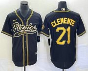 Wholesale Cheap Men's Pittsburgh Pirates #21 Roberto Clemente Black Cool Base Stitched Baseball Jersey