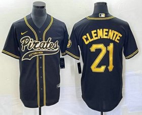 Wholesale Cheap Men\'s Pittsburgh Pirates #21 Roberto Clemente Black Cool Base Stitched Baseball Jersey