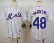 Wholesale Cheap Mets #48 Jacob DeGrom White(Blue Strip) Home Cool Base Stitched Youth MLB Jersey