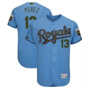 Wholesale Cheap Royals #13 Salvador Perez Light Blue Flexbase Authentic Collection 2018 Memorial Day Stitched MLB Jersey