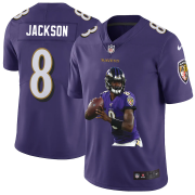 Wholesale Cheap Men's Baltimore Ravens #8 Lamar Jackson Purple Player Portrait Edition 2020 Vapor Untouchable Stitched NFL Nike Limited Jersey