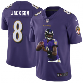 Wholesale Cheap Men\'s Baltimore Ravens #8 Lamar Jackson Purple Player Portrait Edition 2020 Vapor Untouchable Stitched NFL Nike Limited Jersey