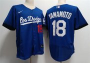 Cheap Mens Los Angeles Dodgers #18 Yoshinobu Yamamoto Nike Royal City Connect Jersey