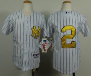 Wholesale Cheap Yankees #2 Derek Jeter White Stitched Youth Fashion Gold MLB Jersey