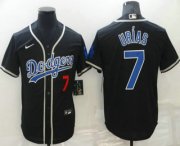 Wholesale Cheap Men's Los Angeles Dodgers #7 Julio Urias Black Blue Name Stitched MLB Cool Base Nike Jersey