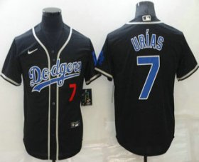 Wholesale Cheap Men\'s Los Angeles Dodgers #7 Julio Urias Black Blue Name Stitched MLB Cool Base Nike Jersey
