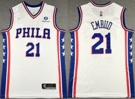 Wholesale Cheap Men\'s Philadelphia 76ers #21 Joel Embiid White 75th Anniversary Association Edition Swingman Stitched Jersey