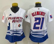Cheap Women's Puerto Rico Baseball #21 Roberto Clemente 2023 White World Classic Stitched Jersey