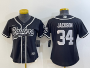 Wholesale Cheap Women's Las Vegas Raiders #34 Bo Jackson Black With Patch Cool Base Stitched Baseball Jersey