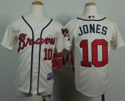 Wholesale Cheap Braves #10 Chipper Jones Cream Cool Base Stitched Youth MLB Jersey