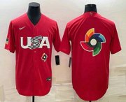 Cheap Men's USA Baseball 2023 Red World Big Logo With Patch Classic Stitched Jerseys