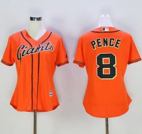 Wholesale Cheap Giants #8 Hunter Pence Orange Women\'s Alternate Stitched MLB Jersey
