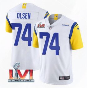 Wholesale Cheap Men\'s Los Angeles Rams #74 Merlin Olsen 2022 White Super Bowl LVI Vapor Limited Stitched Jersey