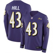 Wholesale Cheap Nike Ravens #43 Justice Hill Purple Team Color Youth Stitched NFL Limited Therma Long Sleeve Jersey
