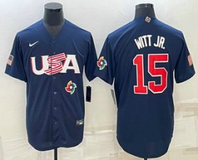 Cheap Men\'s USA Baseball #15 Bobby Witt Jr 2023 Navy World Baseball Classic Stitched Jersey