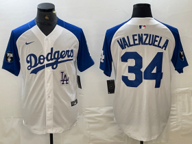 Cheap Men\'s Los Angeles Dodgers #34 Toro Valenzuela White Blue Fashion Stitched Cool Base Limited Jerseys