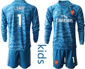 Wholesale Cheap Arsenal #1 Leno Light Blue Goalkeeper Long Sleeves Kid Soccer Club Jersey