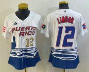 Cheap Womens Puerto Rico Baseball #12 Francisco Lindor Number 2023 White World Classic Stitched Jersey