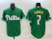Cheap Men's Philadelphia Phillies #7 Trea Turner Kelly Green Cool Base Jersey