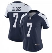 Wholesale Cheap Women's Dallas Cowboys #7 Trevon Diggs Navy White Thanksgiving Limited Stitched Jersey(Run Small)