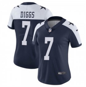 Wholesale Cheap Women\'s Dallas Cowboys #7 Trevon Diggs Navy White Thanksgiving Limited Stitched Jersey(Run Small)