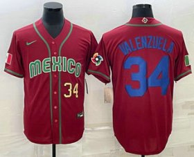 Cheap Men\'s Mexico Baseball #34 Fernando Valenzuela Number 2023 Red Blue World Baseball Classic Stitched Jersey2