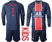 Wholesale Cheap Youth 2020-2021 club Paris St German home long sleeve 1 blue Soccer Jerseys