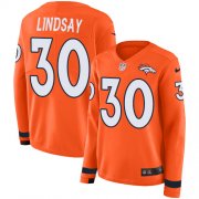 Wholesale Cheap Nike Broncos #30 Phillip Lindsay Orange Team Color Women's Stitched NFL Limited Therma Long Sleeve Jersey