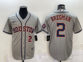 Wholesale Cheap Men\'s Houston Astros #2 Alex Bregman Number Grey With Patch Stitched MLB Cool Base Nike Jersey