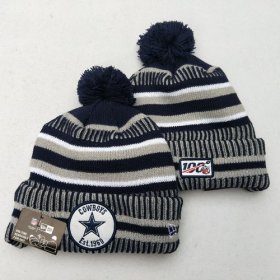Wholesale Cheap Cowboys Team Logo Gray 100th Season Pom Knit Hat YD