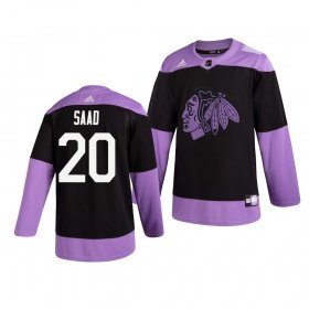 Wholesale Cheap Chicago Blackhawks #20 Brandon Saad Adidas Men\'s Hockey Fights Cancer Practice NHL Jersey Black