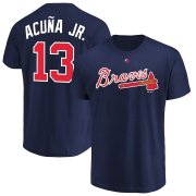 Wholesale Cheap Atlanta Braves #13 Ronald Acu?a Jr. Majestic Official Name & Number T-Shirt Navy