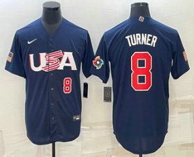 Cheap Men\'s USA Baseball #8 Trea Turner Number 2023 Navy World Baseball Classic Stitched Jerseys