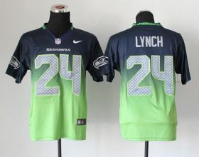 Wholesale Cheap Nike Seahawks #24 Marshawn Lynch Steel Blue/Green Men\'s Stitched NFL Elite Fadeaway Fashion Jersey