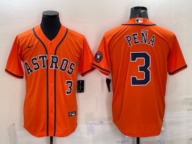 Wholesale Cheap Men\'s Houston Astros #3 Jeremy Pena Number Orange With Patch Stitched MLB Cool Base Nike Jersey