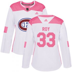 Wholesale Cheap Adidas Canadiens #33 Patrick Roy White/Pink Authentic Fashion Women\'s Stitched NHL Jersey