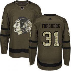 Wholesale Cheap Adidas Blackhawks #31 Anton Forsberg Green Salute to Service Stitched NHL Jersey
