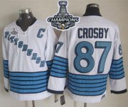 Wholesale Cheap Penguins #87 Sidney Crosby White/Light Blue CCM Throwback 2017 Stanley Cup Finals Champions Stitched NHL Jersey