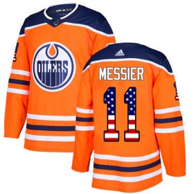 Wholesale Cheap Adidas Oilers #11 Mark Messier Orange Home Authentic USA Flag Stitched NHL Jersey