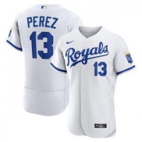 Wholesale Cheap Men\'s Kansas City Royals #13 Salvador Perez White Flex Base Stitched Jersey