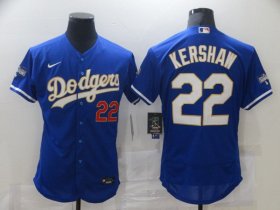 Wholesale Cheap Men Los Angeles Dodgers 22 Kershaw Blue Elite 2021 Nike MLB Jerseys