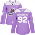Wholesale Cheap Adidas Avalanche #92 Gabriel Landeskog Purple Authentic Fights Cancer Women's Stitched NHL Jersey