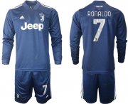 Wholesale Cheap Men 2020-2021 club Juventus away long sleeves 7 blue Soccer Jerseys