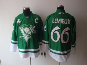 Wholesale Cheap Penguins #66 Mario Lemieux Stitched Green St Patty\'s Day NHL Jersey